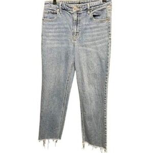 Womens Cropped Jeans Frayed Hem Light Wash Denim Blue‎ Pants